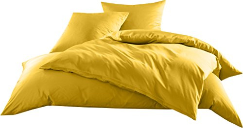 Bettwaesche-mit-Stil Mako-Satin Baumwollsatin Bettwäsche Uni einfarbig zum Kombinieren (Bettbezug 135 cm x 200 cm, Gelb)