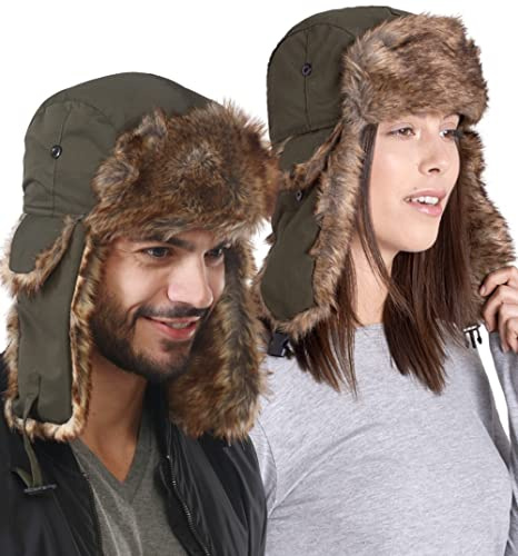Tough Headwear Cappello Invernale con Paraorecchie - Cappello da Aviatore con Pelliccia Sintetica per Uomo e Donna - Cappello da Neve Caldo con Copriorecchie - Taglia Unica