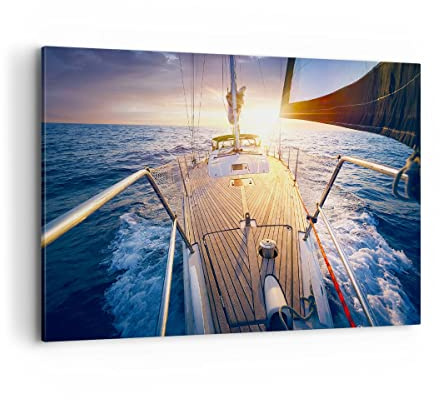 ARTTOR Bilder auf Leinwand 120x80cm Wandbild Landschaften Maritim - 4076 | Segelboot Meer Groß XXL Wanddekoration Wohnzimmer Schlafzimmer Küche Wanddeko Wand Kunstdruck Wandkunst Wall Decor ARTTOR