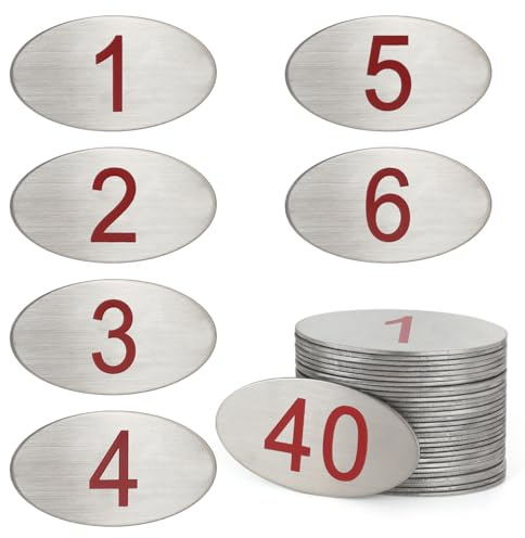 NanTun 304 Stainless Steel Engraved Oval Table Red Numbers (1-50) Pubs Restaurants Clubs - 1 to 50