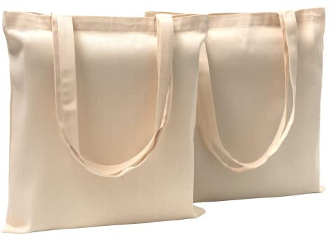 POLHIM® 2 Stück Hochwertige Baumwolltasche Jutebeutel Stoffbeutel unbedruckt 220 g/m2 Größe 38x42 cm Langen Henkeln 70 cm 100% Baumwolle (Natur)