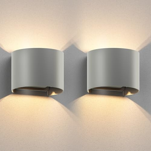 ledscom.de 2x Wandleuchte RUNEL für außen, IP65, Up-/Downlight, grau matt, rund, 1x G9 max. 10W
