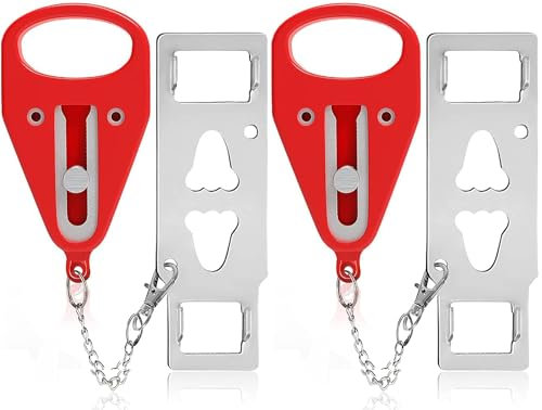Cerradura de puerta de viaje portátil roja de 2 piezas, cerradura de puerta adicional para asegurar puertas desde el interior, simple, eficaz, fiable para puertas de hotel y puertas de apartamentos,