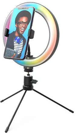 DigiPower Luce ad anello RGB da 10 con 3 modalità di illuminazione, 15 colori RGB e 10 livelli di luminosità, supporto per smartphone (iOS/Android), per trucco, YouTube, TikTok e Vlogging,