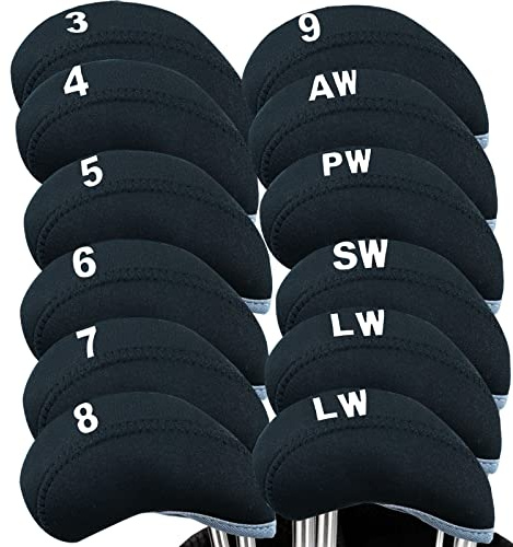 Golf Iron Head Covers Neoprene numbers Value 12 Pcs Set, Golf Iron Headcovers Protector for Club Mens Elasticity Protable Fit All Brands Not Visible (12 Pcs-Black)