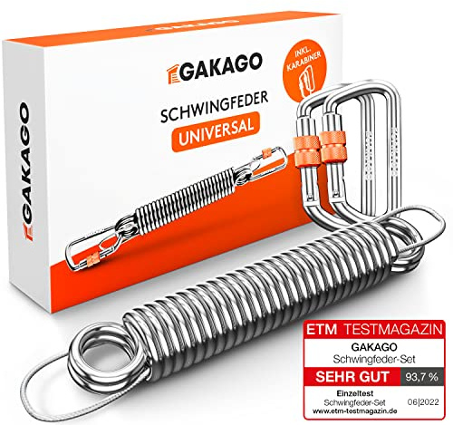 Gakago Schwingfeder für Hängesessel - Angenehmes Schwingen - Extra sicheres Stahlfeder Set mit Sicherungsedelstahlseil und 2 Karabiner mit Schraubverschluss