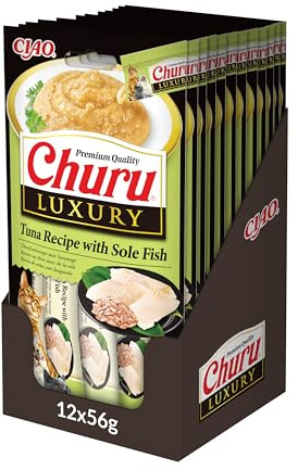 INABA Churu Luxury kattgodis med högkvalitativa ingredienser, rik på fukt och protein med lågt kaloriinnehåll – utan spannmål eller socker 4 x 14 g