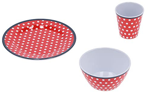 Geschirr-Set, 12-teiliges Salatschüssel-Set mit roten Punkten, wiederverwendbar, Salattasse, Schüssel, Teller, Geschirr für den Haushalt und die Küche