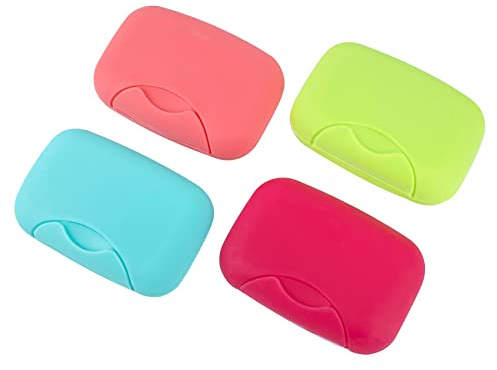 AUEAR, 4 Pack Candy Color Portable Soap Box Holder Plastic Case Travel Dish Container with Lid for Home Bathroom Hiking Outdoor (Large)