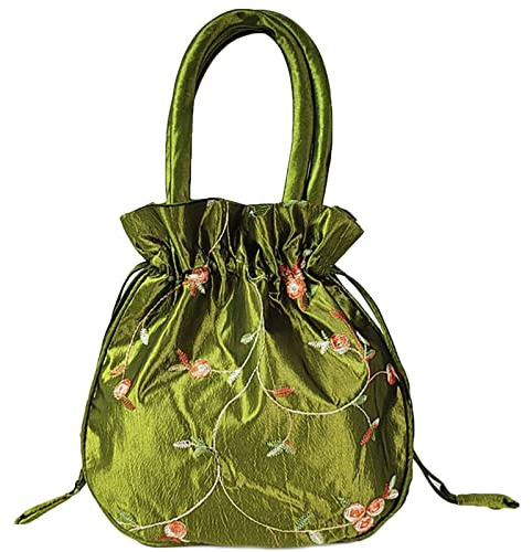 SINSEN - Sacchetto piccolo con cordoncino, borsa regalo per regali, borsetta da sera con ricamo in raso, borse clutch portagioie, portamonete in broccato per gioielli etnici, perfette per Capodanno