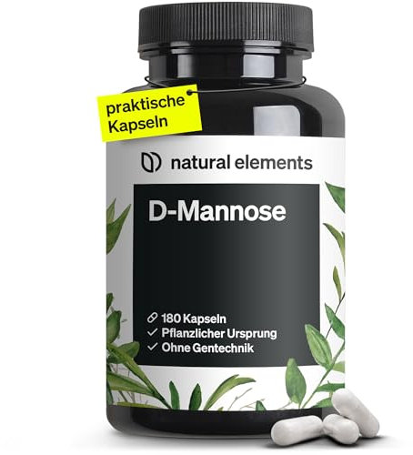natural elements D-Mannose – 180 Kapseln – 1800mg D-Mannose pro Tagesdosis – vegan, optimal dosiert, ohne unerwünschte Zusätze – in Deutschland produziert & laborgeprüft