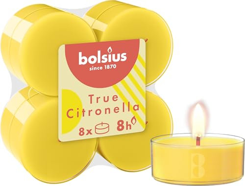 Bolsius True Citronella – Maxi luci profumate – Citronella – 8 pezzi – 8 ore di combustione - Candele per esterni – Cera naturale – con estratti naturali – Senza olio di palma