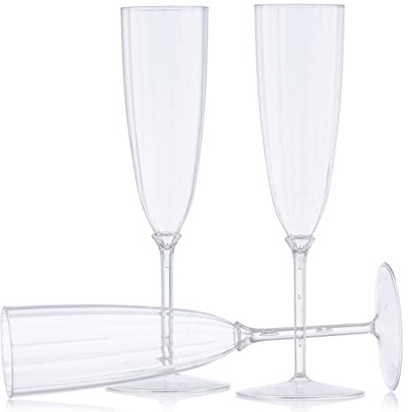 Decor Decorline - 96 x champagneflöjter av högkvalitativ hårdplast, återanvändbara champagneglas för bröllop och fester, 170 ml genomskinliga - återanvändbara och stabila