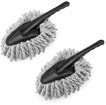 JNNJ 2 Stück Car Duster, Auto-Staubwedel-Reinigungsbürste, Car Duster Mikrofaser Waschbürste Reinigungsbürste Mit Stiel, Mini-Staubwedel Für Auto, Universal(Grau)
