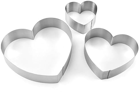 New 3pcs Round Heart Shape Rectangle Stainless Steel Cake Tins Mold Baking Ring Set Cookie Biscuit Cutter (Heart Shape)