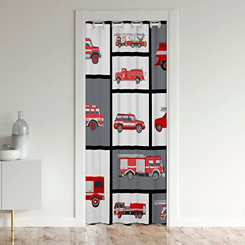 Gardine Feuer LKW Türvorhang 86x203cm für Tür Privatsphäre für Kinder Mädchen Auto Vorhang Feuerwehrmann Feuer Schrank Vorhang für Innentür Raumteiler Feuerwehrleute Auto Fahrzeug Rot Vorhang