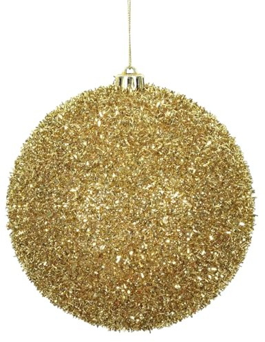 Palla di Natale Gigante Ø 15 cm in Plastica TINSEL LUCIDA Glitter ORO Infrangibile Resistente Ai Raggi UV in Foil per Esterno Decorazioni Negozio, Vetrina, GOLD Esterna Sfera Natalizia (15 cm)