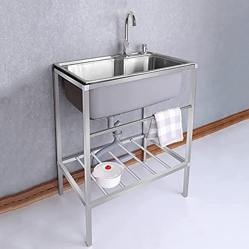 Waschbecken für zu Hause, Küchenspüle, Küchenspüle aus Edelstahl für gewerbliche Küchen, freistehender Edelstahl für Waschküche, Hinterhof, Garagen (Größe: 40 x 55 x 75 cm)
