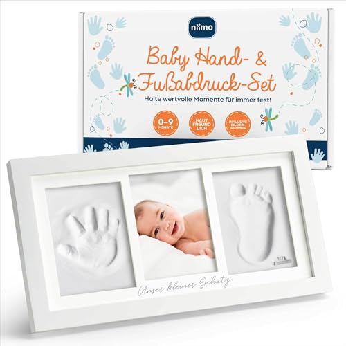 Niimo® Kit Huella Manos y Pies de Bebés - Sin Tinta y Con Marco de Fotos, Detalle Personalizado Con Impresiones de Arcilla, Espacio Para Fotos y Sellos De Letras y Números, Regalos Para Parejas