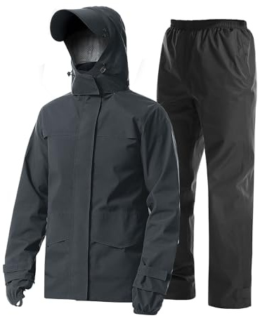 Coutyuyi Herren Regenanzug Wasserdichte Atmungsaktiver Leichter Regenmantel | Regenjacke und hose, Doppelvisier-Maske, 6 Lüftungslöcher, Netzfutter, Klett-Manschetten, für Freizeit, Golf, Wandern, Rad