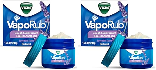 Vicks VapoRub, Lavender Scent, Cough Suppressant, Topical Chest Rub & Analgesic Ointment, Medicated Vapors, Relief from Cough Due to Cold, Aches & Pains, 1.76oz (Pack of 2)
