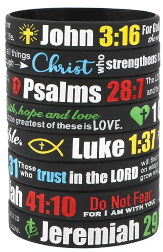 kilofly 8-Pack Christian Bible Verse Silicone Wristbands Scripture Bracelets, Love