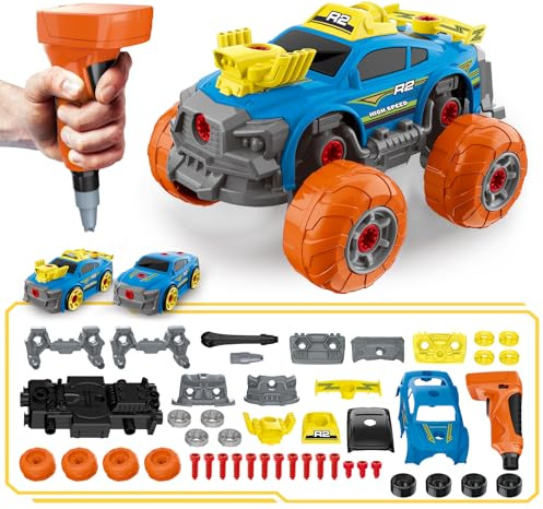 Pup Go Voiture 3-en-1 Démontable pour Garçons avec Perceuse Électrique, 46 Pièces Camion de Construction, Construisez Votre Voiture avec Outils, Idéal Cadeau STEM pour Enfants de 3 à 8 Ans (Bleu)