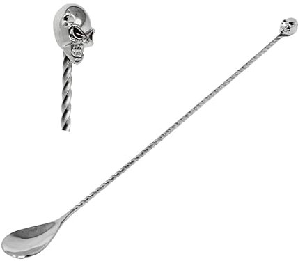 Cocktail Mixing Spoon, Lemonade & Ice Tea Spoon, Japanese Style Bar Spoon Designed by Thinking about Drinking® Skull 13 / Pineapple 13 / Strainer Tail 15.7 / Teardrop 11 (SKULL)
