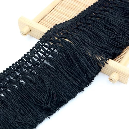 Duories 5 Yard 8cm Breit Baumwolle Quaste Fransen Quasten DIY Zubehör Fransenborte Quaste Baumwollspitze für Bekleidungszubehör Nähen Handwerk Hochzeit Deko Handwerk & Dekoration, Schwarz