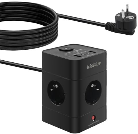 kisidus Multiprise Cube avec Interrupteur 8 en 1 Rallonge Électrique Secteur Prise Multiple Connectée USB Type C PD Charge Rapide 2M