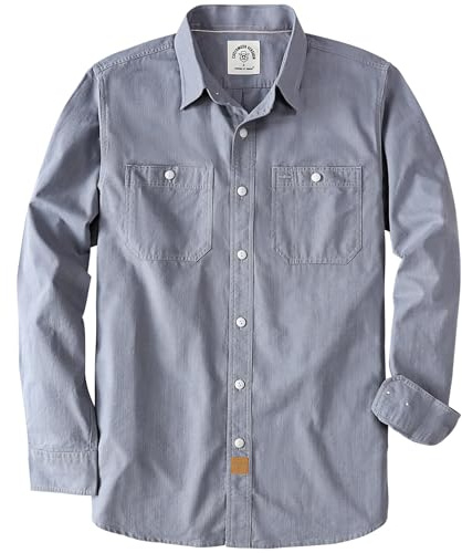Dubinik Chambray skjorta män långärmad bomullsarbetströjor med 2 fickor casual button down, Grått, XXL