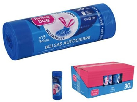 12 Rollos 180 Bolsas de Basura de Plástico,Bolsa de Basura de 30L con Aroma a Vainilla, Mantén tu Cocina Fresca y Protegida.Bolsas Autocierre. Bolsas de basura de cocina.(Azul)