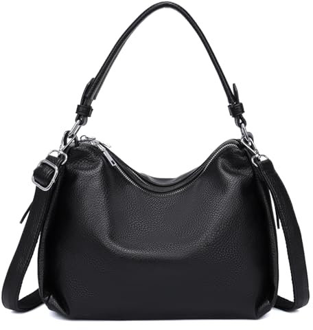 OBC Damen Tasche Shopper Handtasche Hobo Bag Schultertasche Cross Over Umhängetasche Beuteltasche Henkeltasche Leder Optik Schwarz