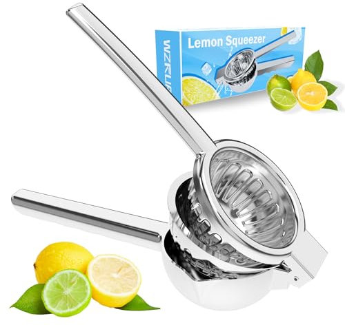 WZRUA Lemon Squeezers, Lemon & Citrus Juicer Squeezers Stainless Steel, Orange Lime Squeezer Manual Press for Max Extraction, Hand Hold Heavy Duty Large Bowl for Kitchen (Sliver)