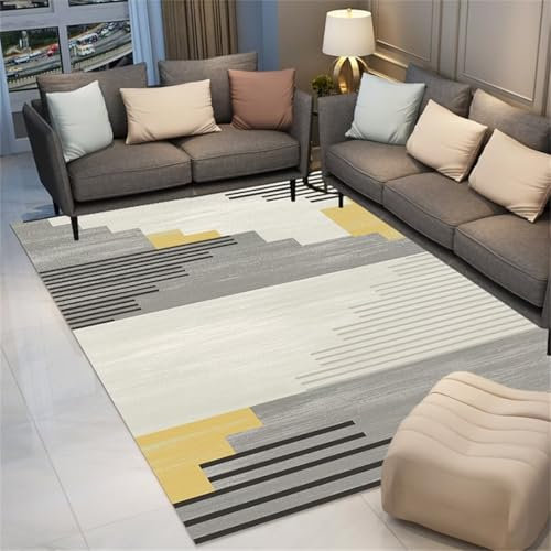 RUGMRZ Teppich Flach Flur Moderne grau-gelbe vertikale Linie Muster Dekoration Wohnzimmer Multi-Größe Fleckerlteppich 120X160CM