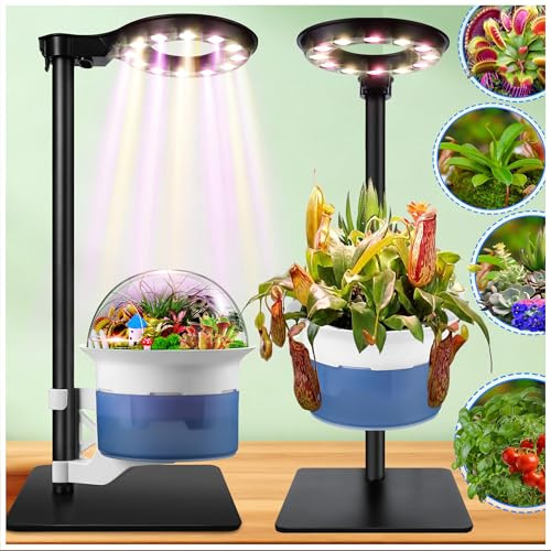 Large Plant Venus Fly Trap Terrarium Kit with Grow Light Timer&Metal Stand, African Violet Pots Self Watering Planter for Herbs,Carnivorous Plants,Gardening for Mom Garden Lover