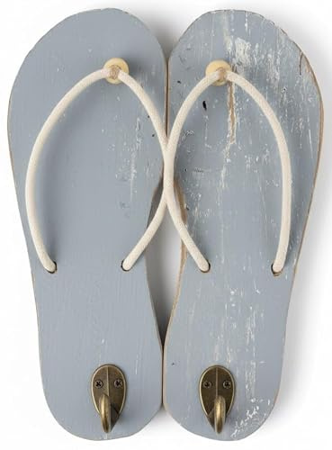 khevga Flip Flop Wandhaken 2er Set – Maritime Garderobenhaken in Holzoptik, Shabby Chic, Bad & Flur Deko, 27 cm