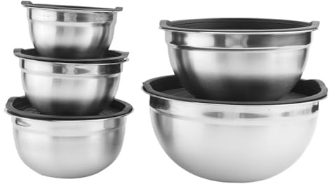 Diheohg Set di 5 ciotole impilabili in acciaio inox con coperchio ermetico, per cucina, cucina, cottura, cottura ecc