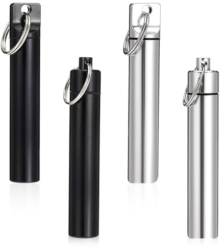 Oruola Lot de 4 porte-cure-dents de voyage en alliage de zinc avec porte-clés, convient pour le rangement des cure-dents, aiguilles, perles, cure-oreilles, petits objets, femmes et hommes