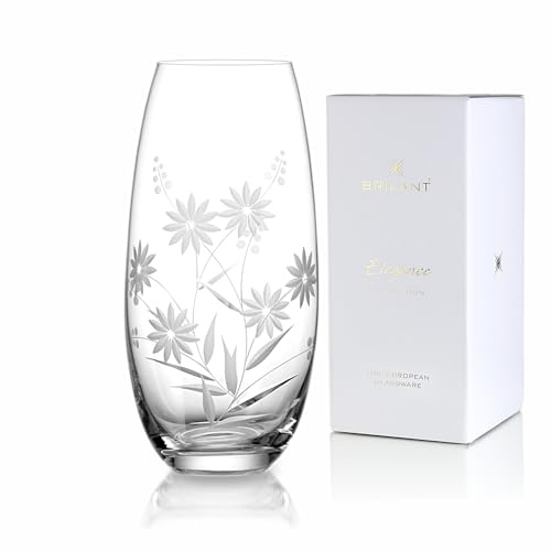 Brilant Margarett Blumenvase Glas - Blumenvase Modern mit Mattierten Gänseblümchenmotiven und Feinen Linien, Bleifrei Vase Glas Groß, Beste Mama Geschenk, Ideen Muttertagsgeschenk - 1 Stück, 25 cm