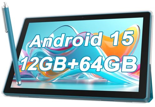 Android table 10 Inch With Tablets protective Case and Stylus Pen android 15 Tablets 5G WiFi-6 1280*800 full HD IPS display 6000mah 64GB ROM+12GB RAM (4+8 Virtual) 1024GB Expansion (Navy blue)
