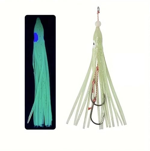 AMZfishing® Oktopus Naturköder System | Norwegen Angeln | Norwegen Köder | Oktopus Gummi | Meeresangeln Köder | Oktopus Beifänger (Vollfluo, # 1/0)