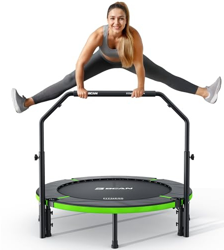 BCAN 48 Rebounder Trampoline for Adults, Adjustable Foam Handle, Exercise Rebounder for Adults Indoor/Garden Workout, Max Load 440lbs, Green