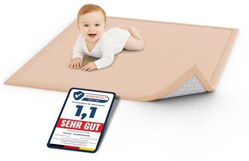 teskon® seidenweiche Krabbelmatte Baby Spielmatte Kinder 150x80x3cm beige | 3 cm dick, Premium Memory-Schaum, rutschfeste Unterseite, Geräuschhemmend, sicher und gemütlich fürs Krabbeln und Spielen