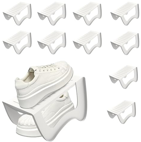 UISEBRT Doppelschicht Schuhstapler,PP Anti-rutsch Schuh Organizer Stapelbar,Schuhhalter platzsparend für Eingangsbereich, Flur, SchlafzimmerStück,10 Stück Weiß