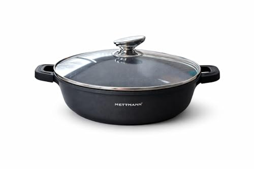 METTMANN PROFESSIONNEL - Sautoir/Sauteuse 36 cm - Fonte d'Aluminium - Revêtement Céramique Type Pierre - Couvercle en Verre - Tous Feux dont Induction - Sans PFOA