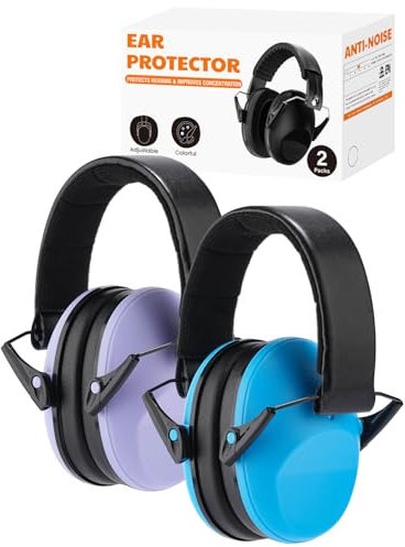CUXFLS Noise Cancelling Earmuffs for Kids 2-Pack, 25NRR Adjustable Hearing Protectors for Toddlers and Children with Autism & Sensory Sensitivity(Blue+Purple)