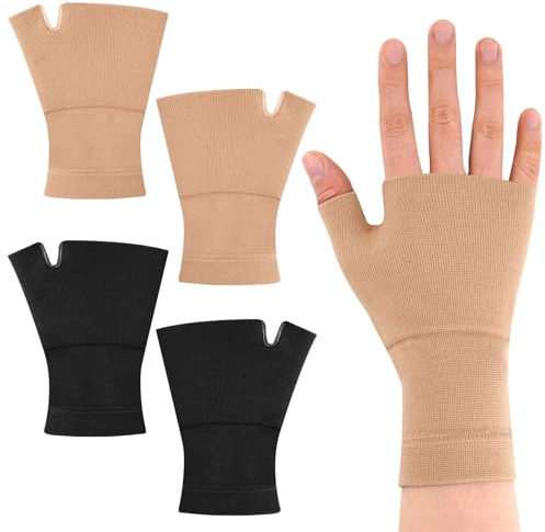 Fantasyon 2 Pairs Wrist and Thumb Support for Arthritis, Joint Pain, Tendonitis, Sprain - Wrist Brace Compression Hand Support(Skin Color+Black, M)