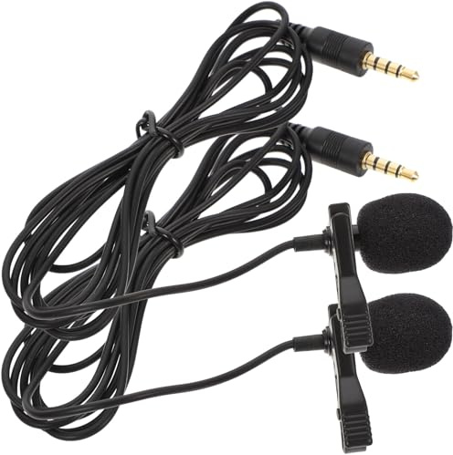 2 Stück Ansteckmikrofone 3,5mm Ctia für Lehrer, Laptop und Tablette | Schwarz, Langes Kabel, Klare Tonqualität, ohne Batterie, Tragbar, Aps und Schwamm, für Besprechungen