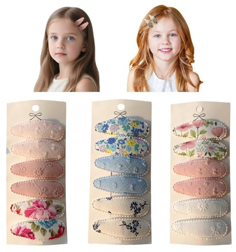 JYXNU 18 Piezas Pinzas Pelo Niña y Bebe Horquillas Antideslizantes Forradas de Tela Lazos con Diseño de Flores para Cabello Fino